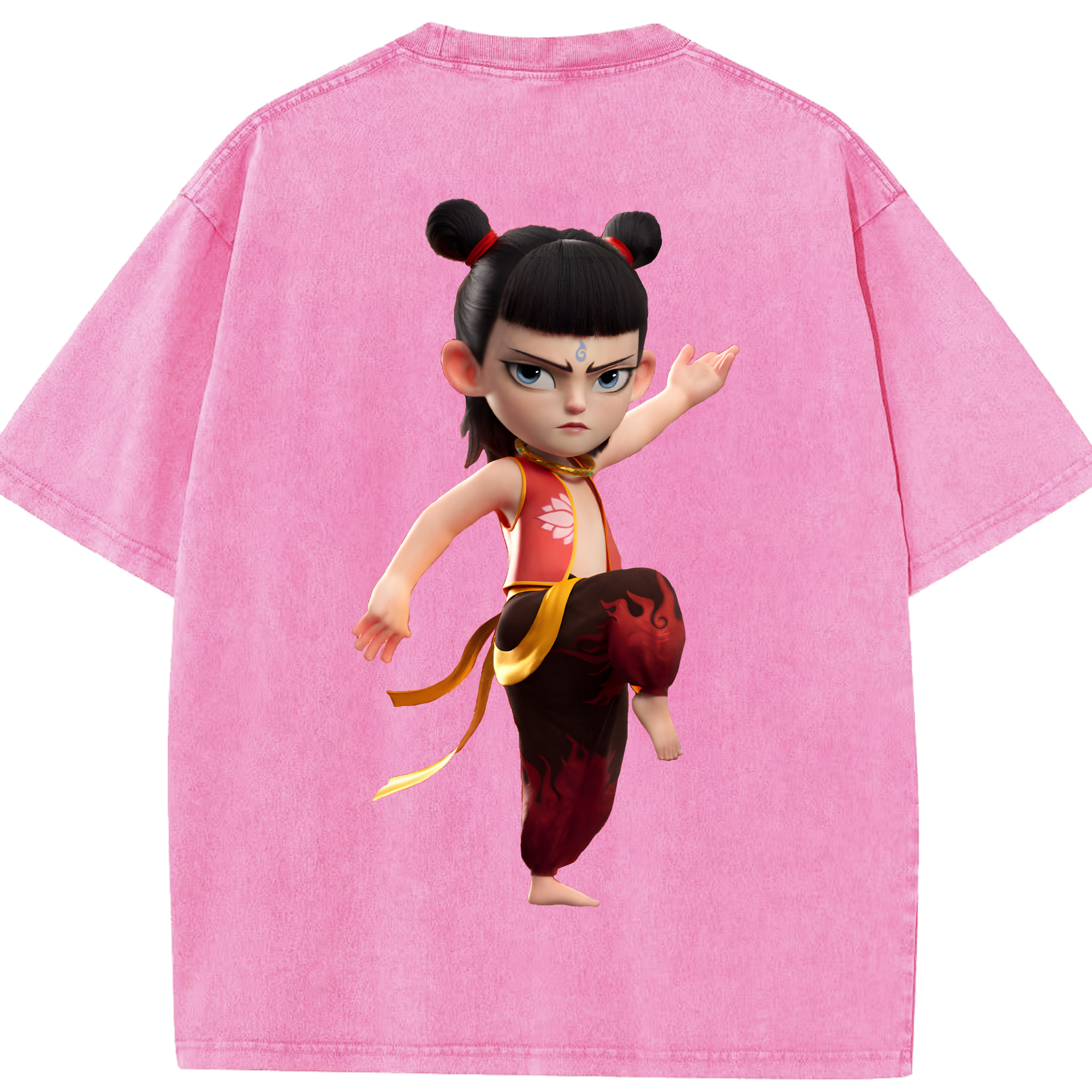（画像用） Ne Zha 2 ナタ 魔童の大暴れ 綿100% ヴィンテージ風 半袖Tシャツ（背面プリント）